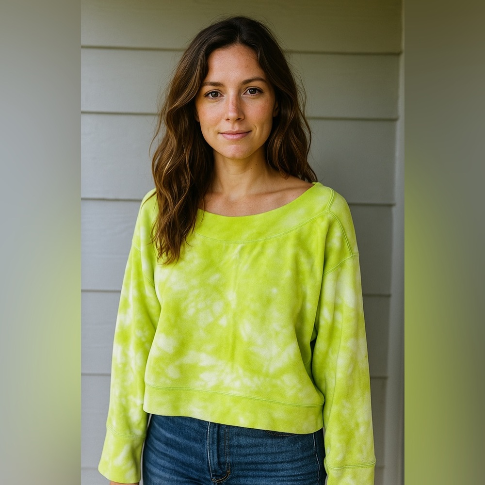 Free People Lime Green Tie-Dye Cropped Sweatshirt